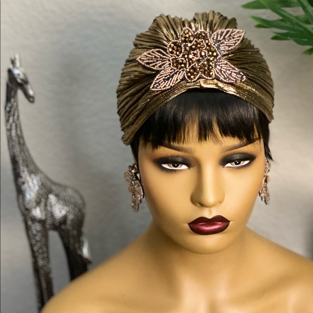 BESTSELLER!!! GOLD SPARKLY BEADED TURBAN